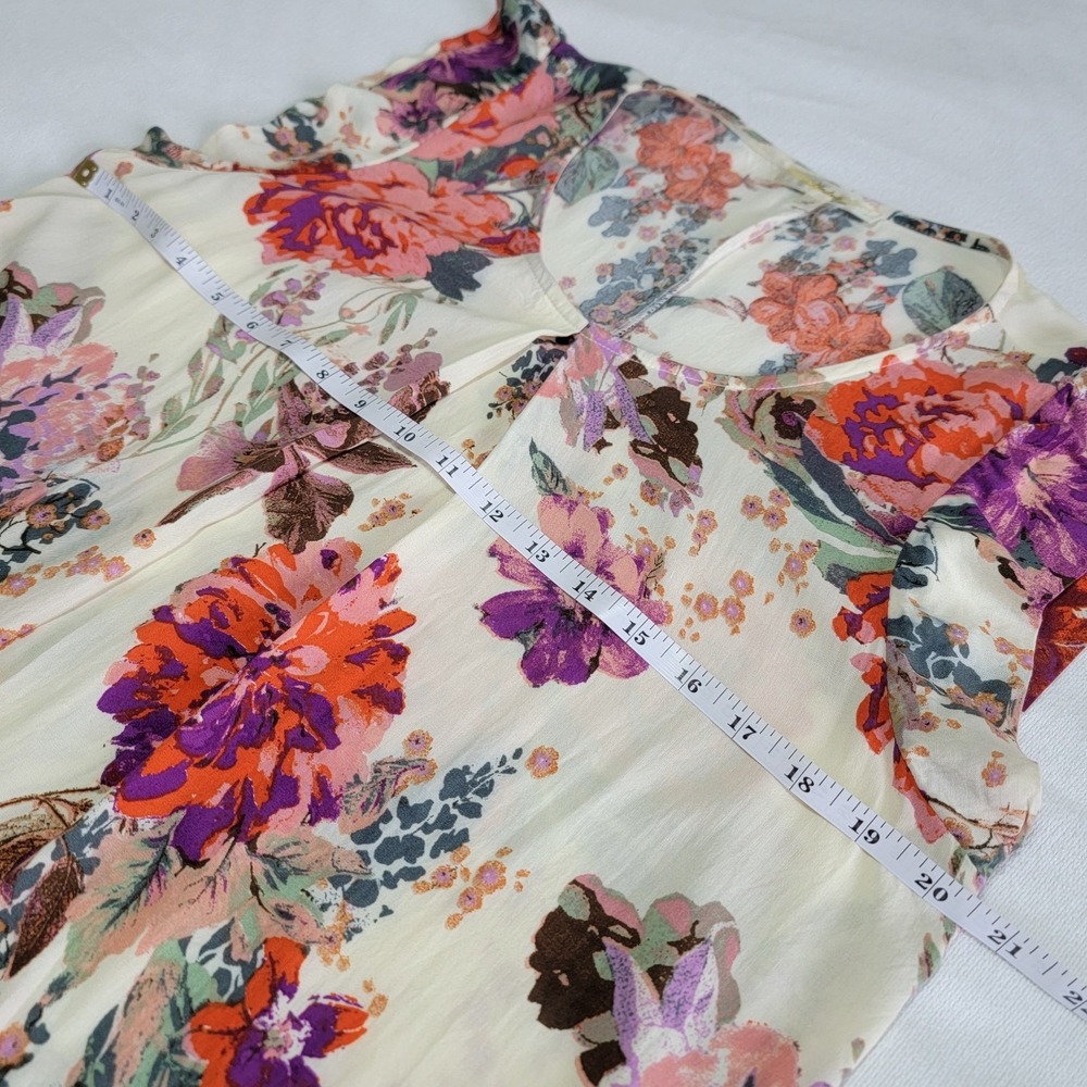 Andree by Unit Floral Cap Sleeve Blouse Women's L Ivory Red Boho Chic Retro Top - Picture 6 of 10